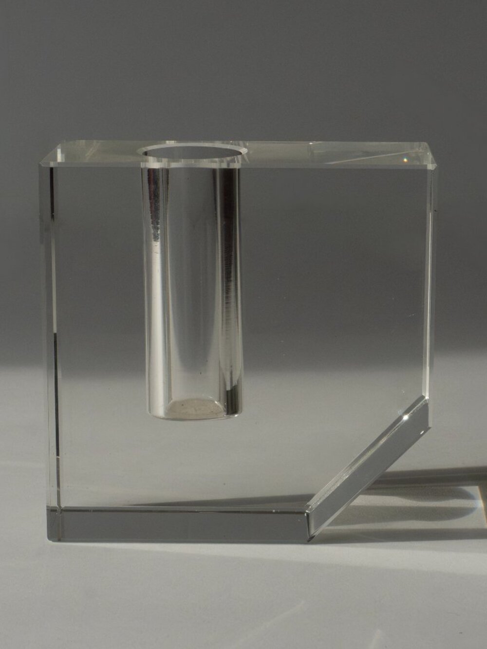 Vintage Clear Crystal Glass Bud Vase Cube Beveled 4" Possible Tizo Design Leaded
